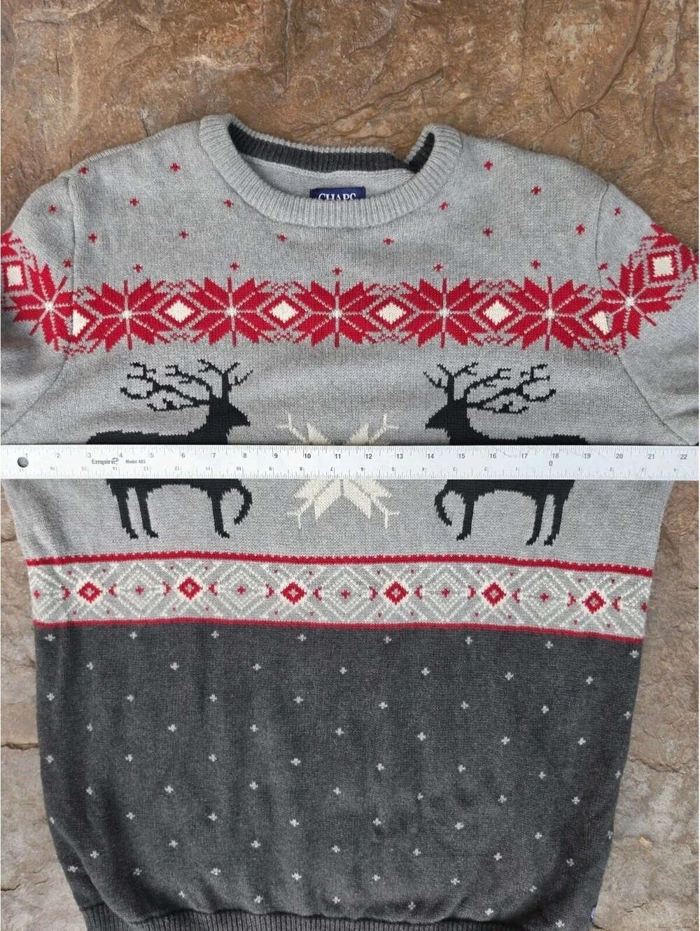 Chaps Mens M Christmas Sweater Reindeer Snowflake Fair Isle Nordic Gray Cotton